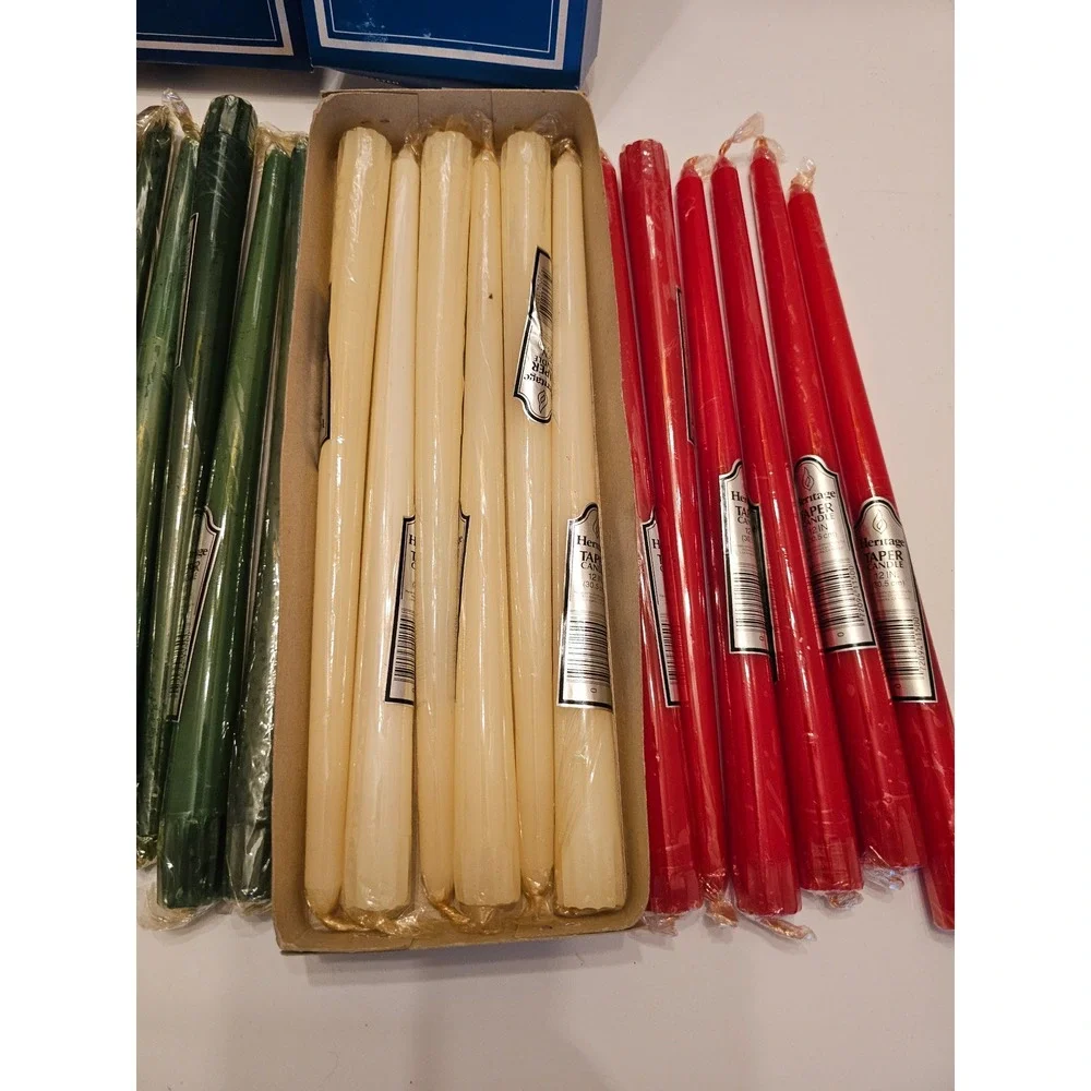 Vintage Heritage 12 Inch Taper Candles Lot Red Green Cream Hand Crafted 24 Count